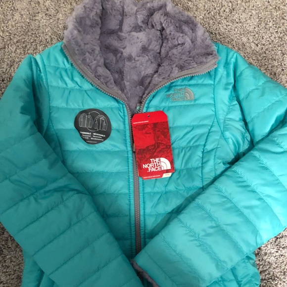 NWT GIRL/'S THE NORTH FACE REVERSIBLE MOSSBUD SWIRL JACKET SIZE MEDIUM $110 GREY